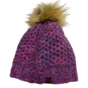 Appaman Kids Purple Knit Beanie Hat Faux Fur Pom Size Large (8–10Y)